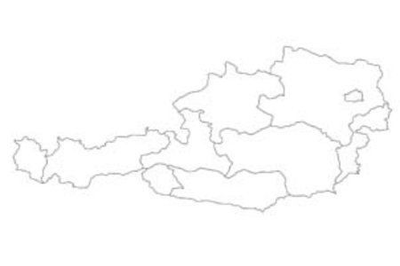 Eine 2D Österreichkarte in Schwarz-Weiß ohne Beschriftung