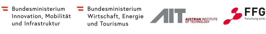 aufreihung von Logos der Auftraggeber:innen: BMIMI, BMWET, AIT und FFG