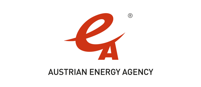Logo der Österreichischen Energieagentur; in rot gehalten mit schwarzem Schriftzug