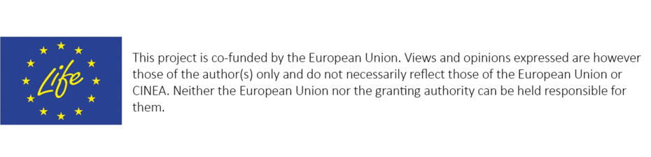 EU Life Logo mit Disclamer: This project is co-funded by the European Union. Views and opinions expressed are however those of the author(s) only and do not necessarily reflect those of the European Union or CINEA. Neither the European Union nor the granting authority can be held responsible for them.