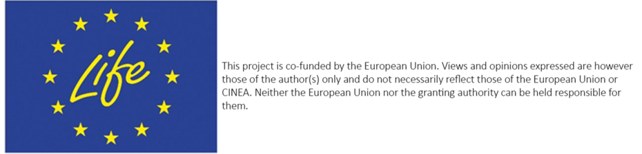 EU Life Logo mit Disclamer: This project is co-funded by the European Union. Views and opinions expressed are however those of the author(s) only and do not necessarily reflect those of the European Union or CINEA. Neither the European Union nor the granting authority can be held responsible for them.