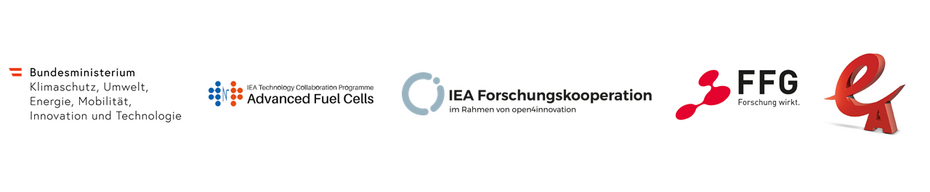 Logos aufgereit nebeneinander: BMK, Advanced Fuel Cells, IEA Forschungskooperation, FFG und AEA