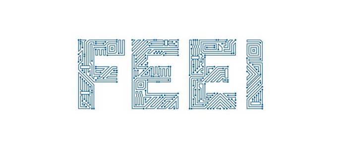 Logo des Fachverband der Elektro- und Elektronikindustrie, blauer kunsfoller Schriftzug der Buchstaben FEEI.