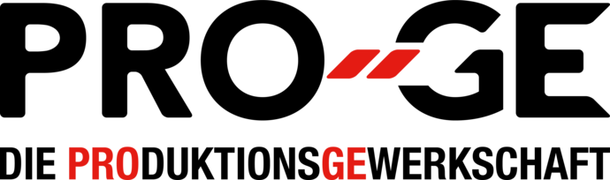 The logo of Die Produktionsgewerkschaft in black and red